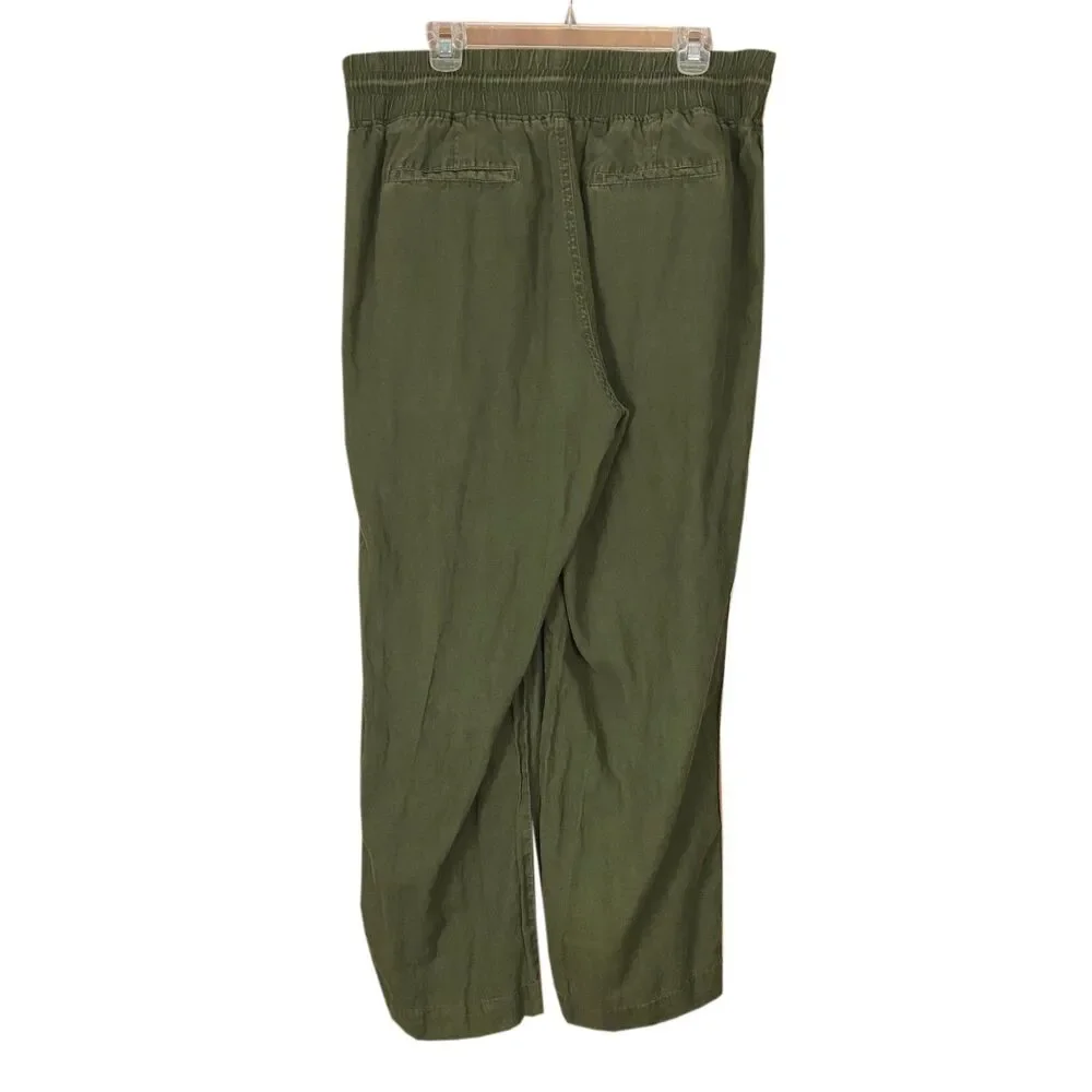 Quince European Linen Wide Leg Pants Size XL Olive Green Elastic Waist Pockets